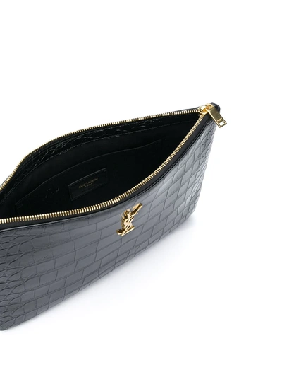 Shop Saint Laurent Crocodile-embossed Tablet-holder Pouch Bag In Black