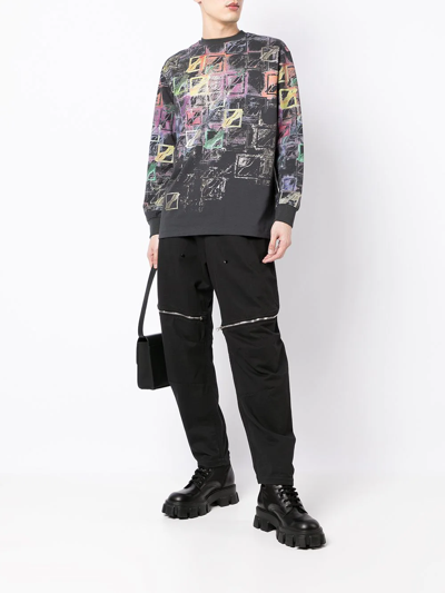 We11 Done Black All Over Long Sleeve T-shirt In Mehrfarbig