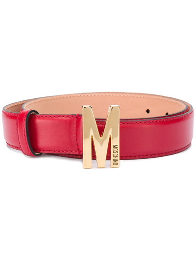 Shop Moschino M Logo Plaque Belt In Red