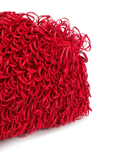 Shop Bottega Veneta Leather Loops Clutch In Red