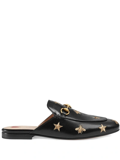 Gucci Princetown Horsebit-detailed Embroidered Leather Slippers In Black |  ModeSens