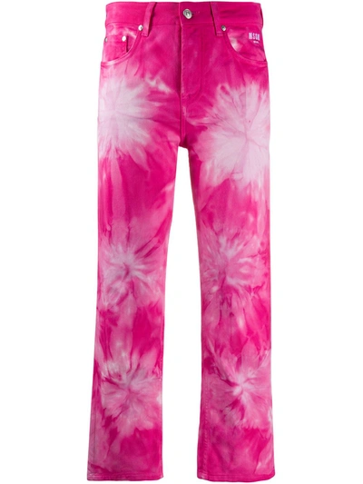 Shop Msgm Tie-dye Print Cropped Jeans In Pink