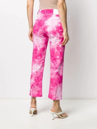 Shop Msgm Tie-dye Print Cropped Jeans In Pink