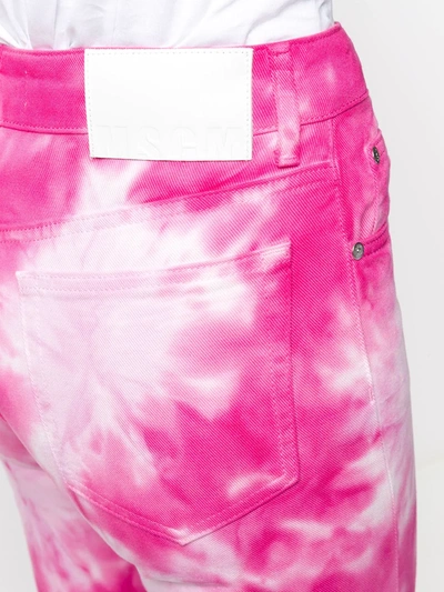 Msgm Tie-dye Print Cropped Jeans In Pink