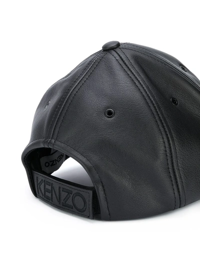 Shop Kenzo Tiger Motif Leather Cap In Black