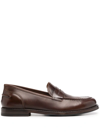 Shop Alberto Fasciani Penny-slot Leather Loafers In Brown