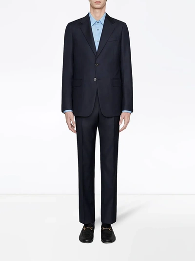 Shop Gucci Single-breasted Two-piece Suit In Blue