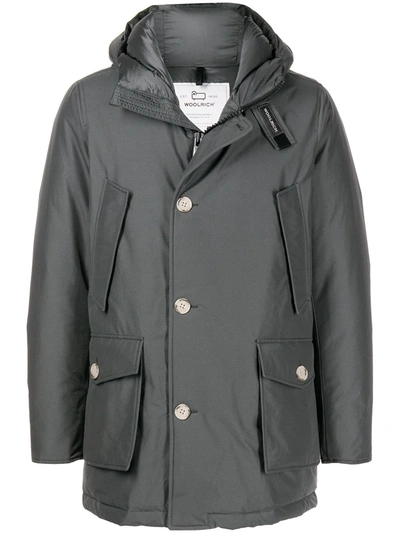 Shop Woolrich Buttoned-up Hooded Coat In Grau