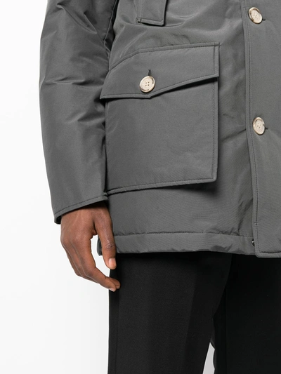 Shop Woolrich Buttoned-up Hooded Coat In Grau