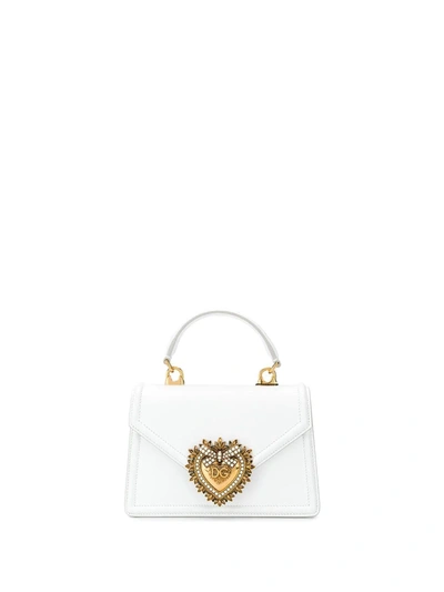 Shop Dolce & Gabbana Small Devotion Leather Top-handle Bag In White