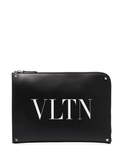 Shop Valentino Vltn Logo Leather Pouch In Black