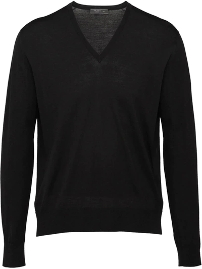 Prada Midnight Blue Wool Blend Sweater In Black
