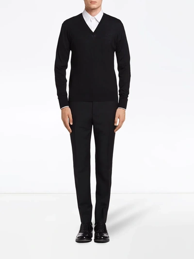 Shop Prada Knitted V-neck Sweater In Black