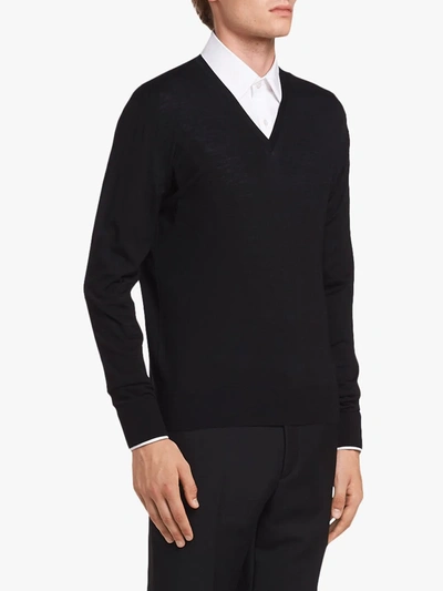 Shop Prada Knitted V-neck Sweater In Black