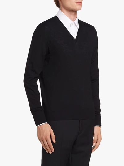 Prada Midnight Blue Wool Blend Sweater In Black