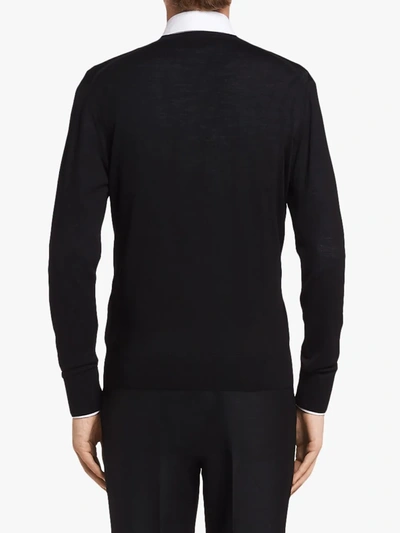 Shop Prada Knitted V-neck Sweater In Black