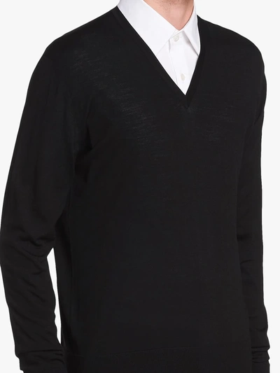 Shop Prada Knitted V-neck Sweater In Black