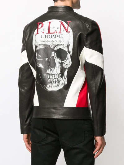Shop Philipp Plein Skull Print Biker Jacket In Black