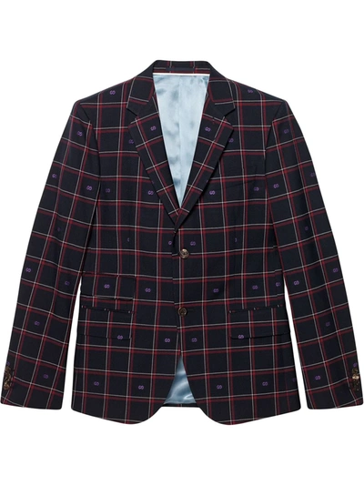 Shop Gucci Cambridge Gg Checked Blazer In Blue