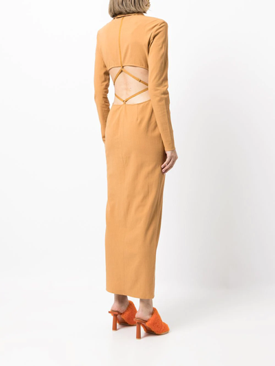 Shop Jacquemus Obiou Straight Fitted Dress In Braun