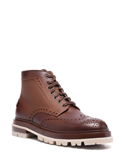 Santoni Breakout Brogue Ankle Boots In Braun