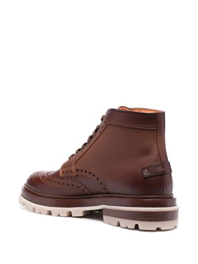 Santoni Breakout Brogue Ankle Boots In Braun