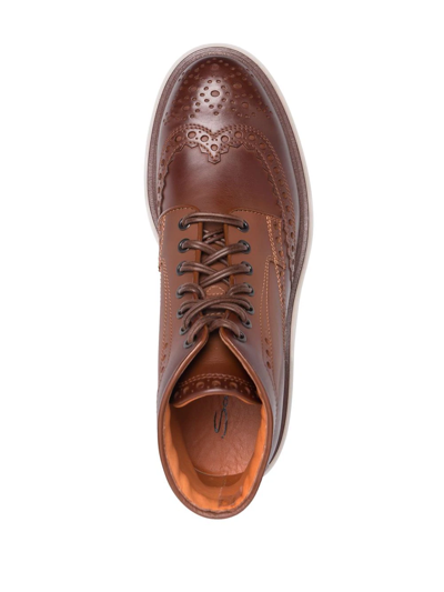 Santoni Breakout Brogue Ankle Boots In Braun
