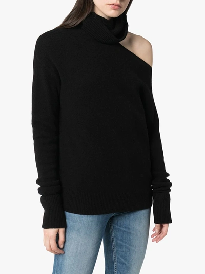Paige Raundi Cold-shoulder Turtleneck Wool-blend Sweater In Black