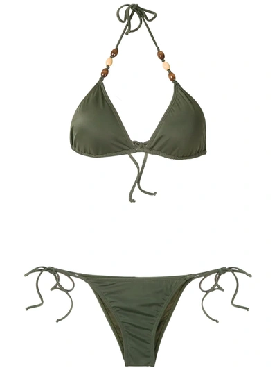 Shop Brigitte Embellished Triangle Bikini Set In Green
