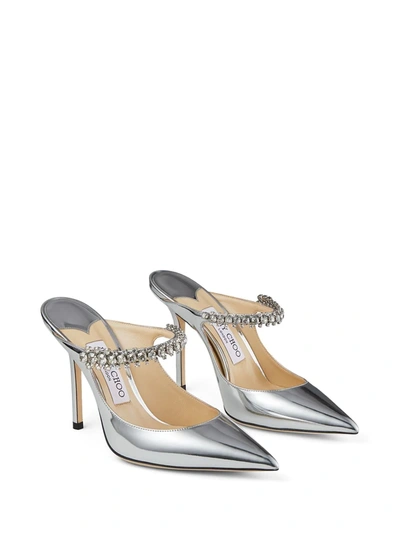 Shop Jimmy Choo Bing 100mm Metallic-finish Mules In Silver