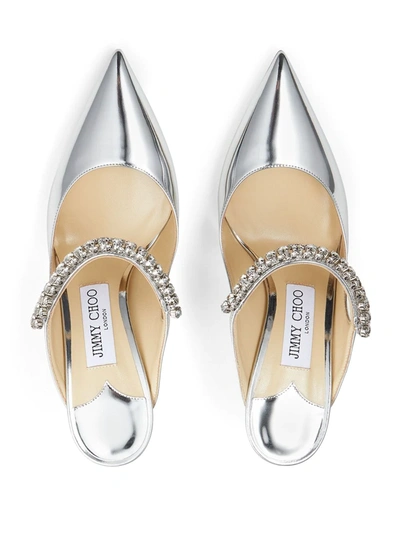 Shop Jimmy Choo Bing 100mm Metallic-finish Mules In Silver