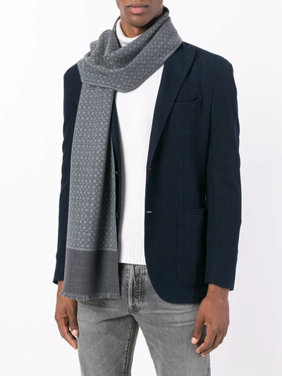 Ferragamo Gancini Pattern Wool Scarf In Grey