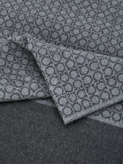 Ferragamo Gancini Pattern Wool Scarf In Grey