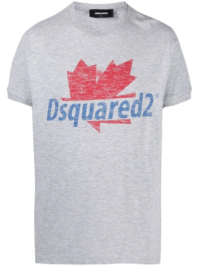 Shop Dsquared2 D2 Leaf-print T-shirt In Grey