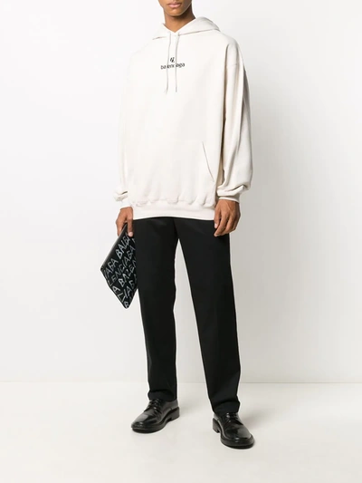 Shop Balenciaga Embroidered Logo Hoodie In Neutrals