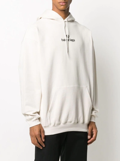 Shop Balenciaga Embroidered Logo Hoodie In Neutrals