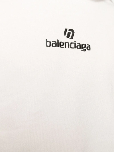 Shop Balenciaga Embroidered Logo Hoodie In Neutrals