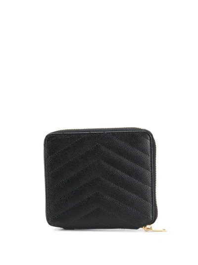 Shop Saint Laurent Monogram Zip Around Compact Wallet In Black