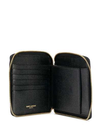 Shop Saint Laurent Monogram Zip Around Compact Wallet In Black