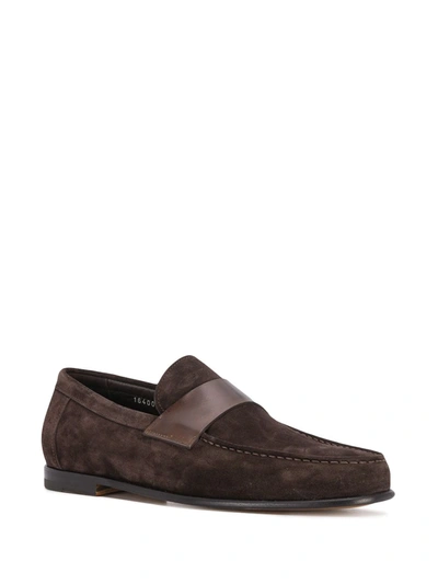 Shop Santoni Low Heel Loafers In Brown