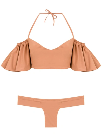 Shop Amir Slama Ruffled Bikini Set In Neutrals