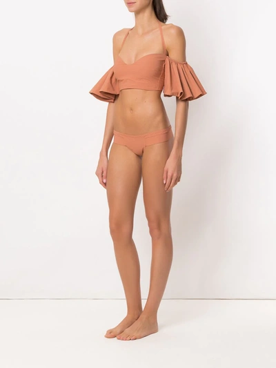 Shop Amir Slama Ruffled Bikini Set In Neutrals