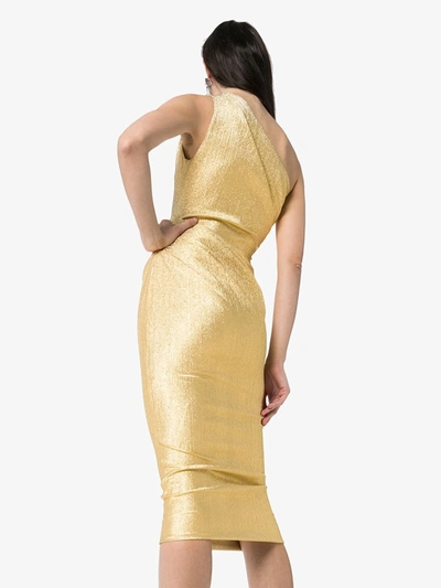 Shop Dolce & Gabbana One-shoulder Metallic Silk-blend Midi Dress In Gold