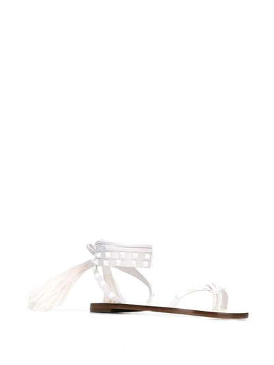 Shop Valentino Rockstud Feather Tassel Sandals In White