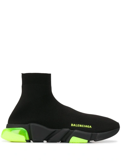 Furnace I complain Garbage can Balenciaga Black & Green Speed Clear Sole Sneakers | ModeSens