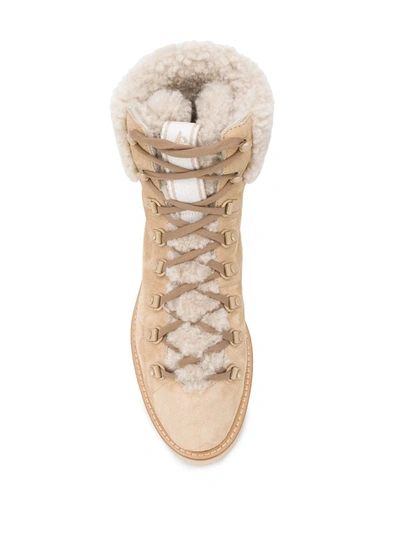 Shop Jimmy Choo Eshe Shearling Hiking Boots In Neutrals