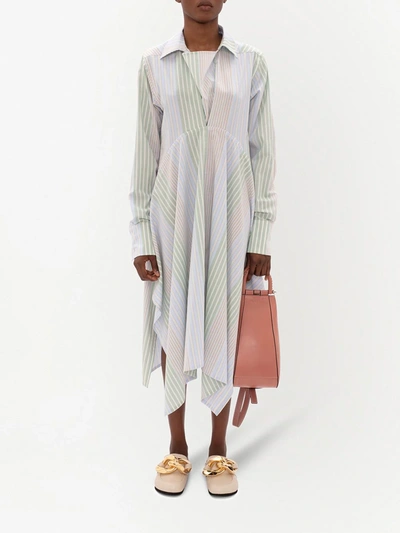 Shop Jw Anderson Stripe-pattern Asymmetric Shirtdress In Green