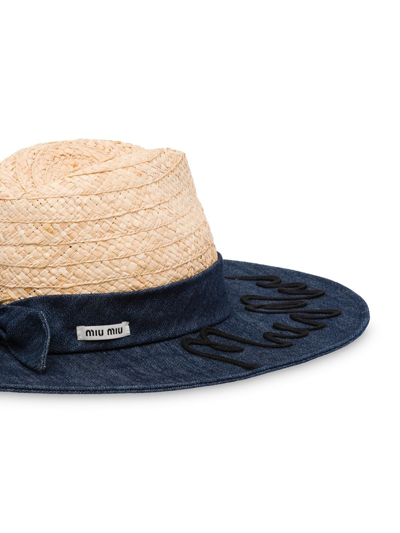 Shop Miu Miu Logo Embroidered Sun Hat In Blue