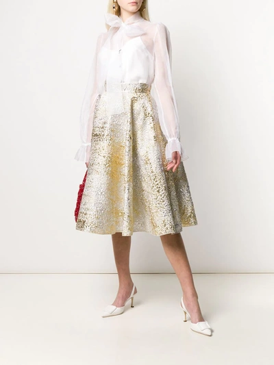 Shop Dolce & Gabbana Jacquard Full Skirt In Silver