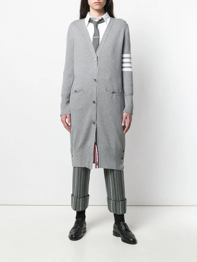 Thom Browne Virgn Wool Cardigan Dress With Sporty Stripe Detail In Grey